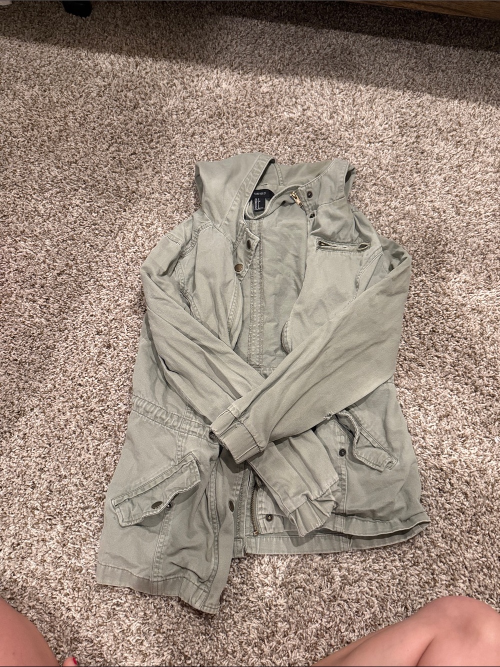Forever 21 Olive Green Utility Jacket with Hood